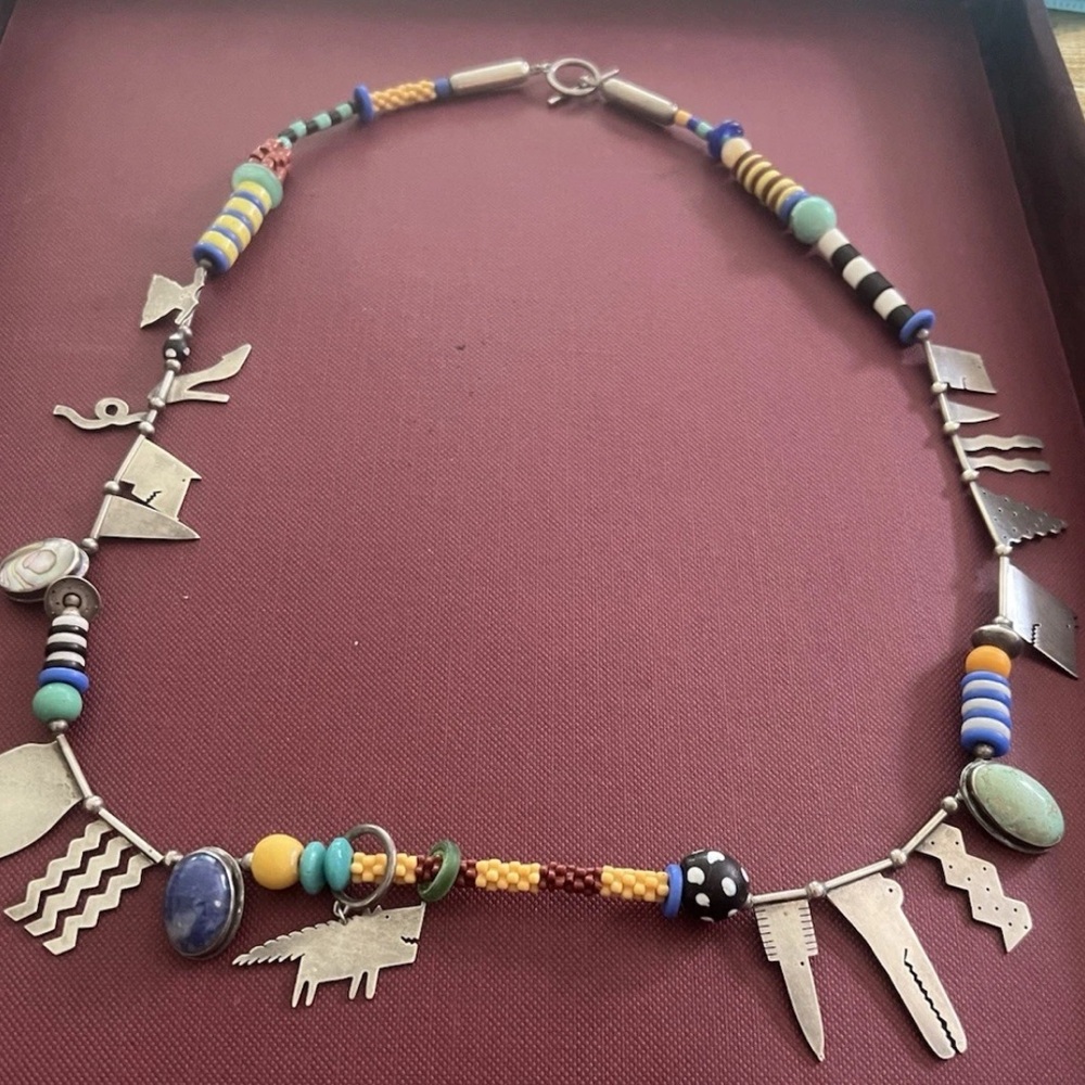 Artisan Silver Necklace with Colorful Beads